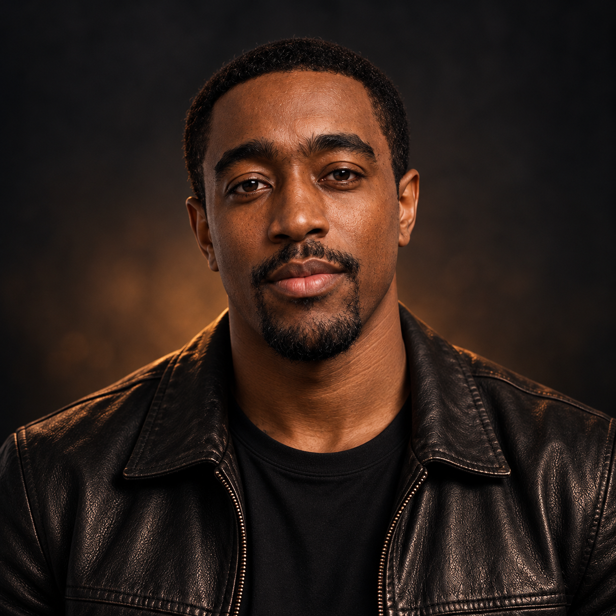 Tony D wearing a black leather jacket